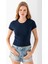 Kadın Bisiklet Yaka Pamuklu Basic Body Lacivert - 25873 2