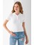 Kadın Polo Yaka Düğme Detaylı Triko Basic T-Shirt Beyaz - 4057 2