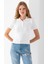 Kadın Polo Yaka Düğme Detaylı Triko Basic T-Shirt Beyaz - 4057 3