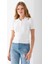 Kadın Polo Yaka Düğme Detaylı Triko Basic T-Shirt Beyaz - 4057 5
