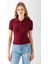 Kadın Polo Yaka Düğme Detaylı Triko Basic T-Shirt Bordo - 4057 1
