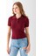Kadın Polo Yaka Düğme Detaylı Triko Basic T-Shirt Bordo - 4057 2