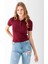 Kadın Polo Yaka Düğme Detaylı Triko Basic T-Shirt Bordo - 4057 5
