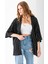 Kadın Yarım Kol Çizgili Bürümcük Kimono Siyah - 254406 6