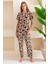 Kadın Bisiklet Yaka Kısa Kollu Desenli Pijama Takım Leopar - 6016 4