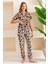 Kadın Bisiklet Yaka Kısa Kollu Desenli Pijama Takım Leopar - 6016 5