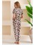 Kadın Bisiklet Yaka Kısa Kollu Desenli Pijama Takım Leopar - 6016 8