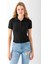 Kadın Polo Yaka Düğme Detaylı Triko Basic T-Shirt Siyah - 4057 1