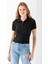 Kadın Polo Yaka Düğme Detaylı Triko Basic T-Shirt Siyah - 4057 3