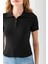 Kadın Polo Yaka Düğme Detaylı Triko Basic T-Shirt Siyah - 4057 7
