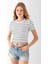 Kadın Bisiklet Yaka Çizgili Pamuklu Crop T-Shirt Beyaz Siyah - 25512 1