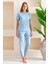 Kadın Bisiklet Yaka Kısa Kollu Kalp Desenli Pijama Takım Bebe Mavi - 6016 1