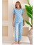 Kadın Bisiklet Yaka Kısa Kollu Kalp Desenli Pijama Takım Bebe Mavi - 6016 3