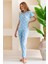 Kadın Bisiklet Yaka Kısa Kollu Kalp Desenli Pijama Takım Bebe Mavi - 6016 4