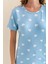 Kadın Bisiklet Yaka Kısa Kollu Kalp Desenli Pijama Takım Bebe Mavi - 6016 7