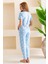 Kadın Bisiklet Yaka Kısa Kollu Kalp Desenli Pijama Takım Bebe Mavi - 6016 8