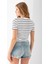 Kadın Bisiklet Yaka Çizgili Pamuklu Crop T-Shirt Beyaz Siyah - 25512 8