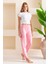Kadın Beli Lastikli Çiçek Desenli Pijama Altı Pembe - 2059 5