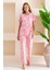 Kadın Bisiklet Yaka Kısa Kollu Çiçek Desenli Pijama Takım Pembe - 6016 1