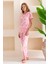 Kadın Bisiklet Yaka Kısa Kollu Çiçek Desenli Pijama Takım Pembe - 6016 2