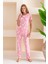 Kadın Bisiklet Yaka Kısa Kollu Çiçek Desenli Pijama Takım Pembe - 6016 3