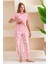 Kadın Bisiklet Yaka Kısa Kollu Çiçek Desenli Pijama Takım Pembe - 6016 4