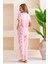Kadın Bisiklet Yaka Kısa Kollu Çiçek Desenli Pijama Takım Pembe - 6016 8