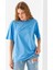 Kadın Bisiklet Yaka Cehaln Baskılı Pamuklu T-Shirt Mavi - 925015 5