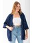 Kadın Yarım Kol Çizgili Bürümcük Kimono Lacivert - 254406 1