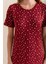 Kadın Bisiklet Yaka Kısa Kollu Kalp Desenli Pijama Takım Bordo - 6016 5