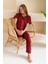 Kadın Bisiklet Yaka Kısa Kollu Kalp Desenli Pijama Takım Bordo - 6016 7