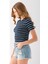 Kadın Bisiklet Yaka Çizgili Pamuklu Crop T-Shirt Lacivert Beyaz - 25512 5