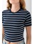 Kadın Bisiklet Yaka Çizgili Pamuklu Crop T-Shirt Lacivert Beyaz - 25512 7