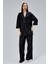 Siyah Oversize Yarım Kol Keten Takım 4
