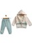 Erkek Bebek Fil Baskılı Kapüşonlu Hırkalı 3'lü Takım 2