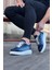 J018 Bağcıklı Ortopedik Taban Kot Kumaş Erkek Sneaker Günlük Ayakkabı Bt Koyu Mavi 3