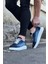 J018 Bağcıklı Ortopedik Taban Kot Kumaş Erkek Sneaker Günlük Ayakkabı Bt Koyu Mavi 4