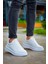 J007 Bağcıksız Lastikli Ortopedik Taban Tek Bant Erkek Spor Sneaker Ayakkabı Bt Beyaz 1