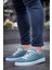 J122 Bağcıklı Ortopedik Taban Günlük Süet Erkek Spor Sneaker Ayakkabı Bt Mavi 1