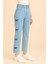 Kadın Jeans Geniş Paça Likralı Esnek Kenarda Papyon Desenli Kot Pantolon 1