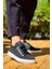 J110 Bağcıklı Ortopedik Taban Triko Erkek Spor Sneaker Ayakkabı Bt Siyah 2