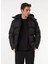 Siyah Erkek Kapüşon Yaka Standart Fit Puffer Mont C4WM-MNT4001 3