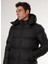 Siyah Erkek Kapüşon Yaka Standart Fit Puffer Mont C4WM-MNT4001 4