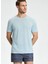 Saf Keten Mavi Bisiklet Yaka T-Shirt 4