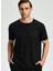 Saf Keten Siyah Bisiklet Yaka T-Shirt 1