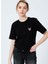 22SCTS214U-999 Scroll Down Bisiklet Yaka Rahat Kalıp Nakışlı Siyah Kadın T-Shirt 1