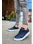 J040 C-Rey Ortopedik Taban Günlük Cilt Erkek Sneaker Spor Ayakkabı Cbt Lacivert 1