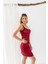 Devore Transparan Babydoll String Takım Bordo (31842) 3