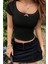 Marsilyan- Kadın Siyah Göğsü ve Kolları Dantelli Fiyonklu Kısa Kol Crop Top Bluz 5