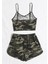 Marsilyan- Kadın Kamuflaj Desenli Askılı Crop Top ve Şortlu Gecelik Takım 2